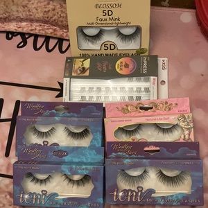 5 sets of hand made false lashes, 1 set of press on extension lashes by Kiss